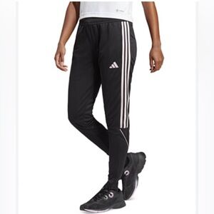 Adidas black/clear pink tiro track pants